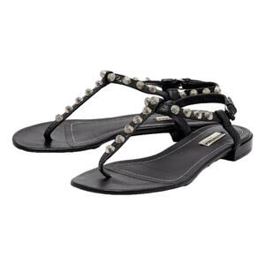 Balenciaga Black Leather Arena Studded Flat Sandals 38.5 8